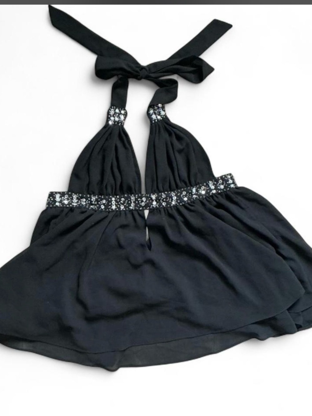 Victoria's Secret Black Halter Chiffon Top with Embellished Waist
